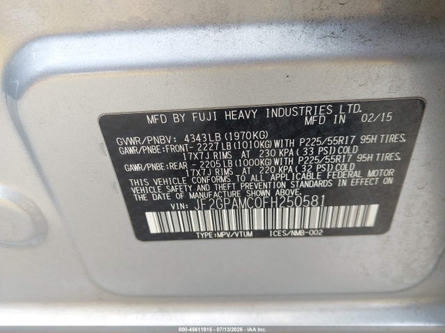 JF2GPAMC0FH250581 Subaru Xv Crosstrek 2.0i Limited