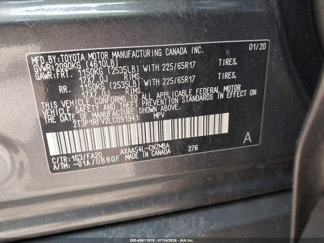 Продажа на аукционе авто 2020 Toyota Rav4 Xle, vin: 2T3P1RFV2LC091941, номер лота: 45611919