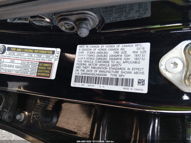 2018 Honda Cr-v Ex-l/ex-l Navi მანქანა იყიდება აუქციონზე, vin: 2HKRW2H8XJH643049, აუქციონის ნომერი: 45611920