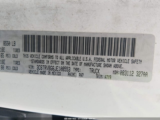 Продаж на аукціоні авто 2018 Ram Promaster 1500 High Roof 136 Wb, vin: 3C6TRVBG6JE108553, номер лоту: 45611922