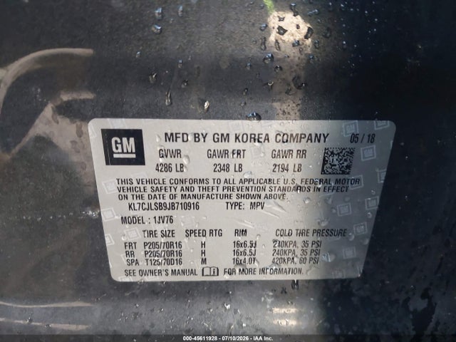 Chevrolet Trax Lt 2018 KL7CJLSB9JB710916 Image 9