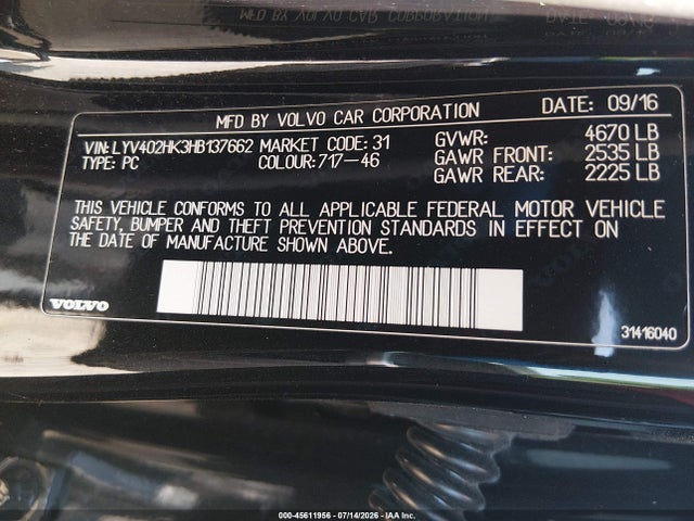 Продажа на аукционе авто 2017 Volvo S60 Inscription T5, vin: LYV402HK3HB137662, номер лота: 45611956