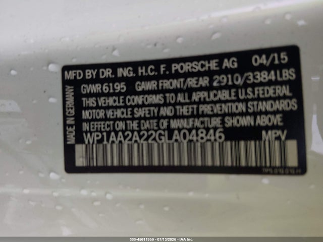 Aukcja sprzedaży 2016 Porsche Cayenne, vin: WP1AA2A22GLA04846, numer aukcji: 45611959