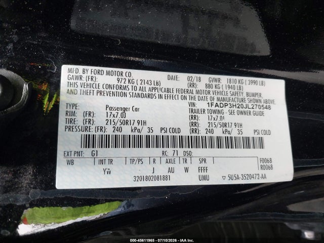 Ford FOCUS SEL 2018 1FADP3H20JL270548 Image 9