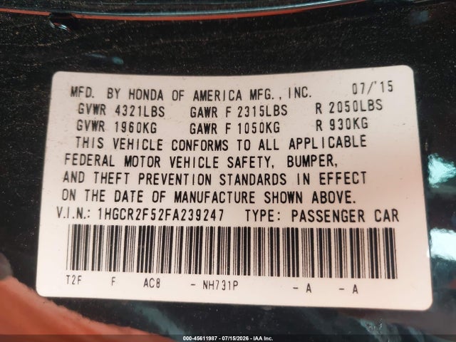 1HGCR2F52FA239247 Honda Accord Sport