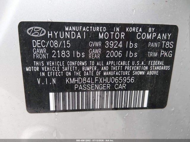 Продажа на аукционе авто 2017 Hyundai Elantra Limited, vin: KMHD84LFXHU065956, номер лота: 45612002