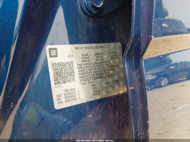 45612025 :رقم المزاد ، 1GCGTCEN6K1276157 vin ، 2019 Chevrolet Colorado Lt مزاد بيع