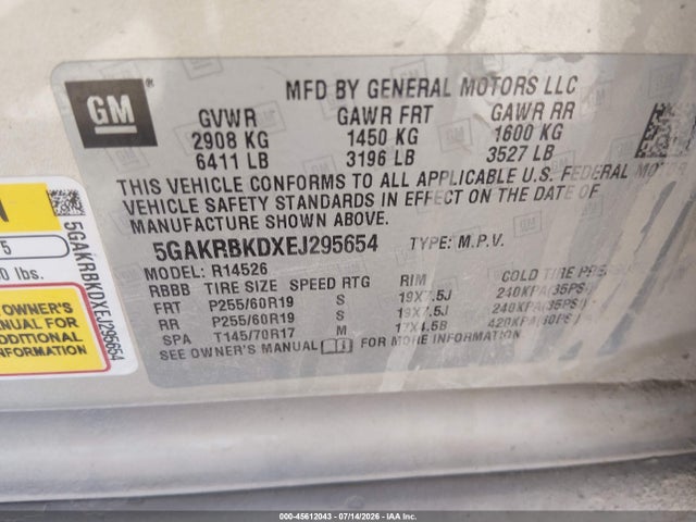 Продаж на аукціоні авто 2014 Buick Enclave Leather, vin: 5GAKRBKDXEJ295654, номер лоту: 45612043