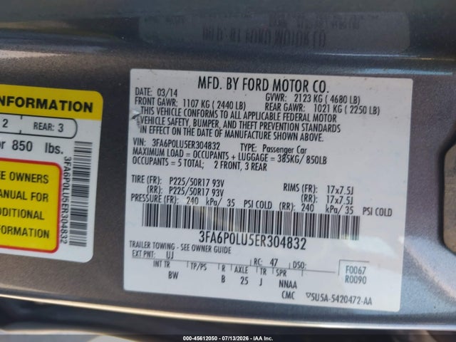Продаж на аукціоні авто 2014 Ford Fusion Hybrid Se, vin: 3FA6P0LU5ER304832, номер лоту: 45612050