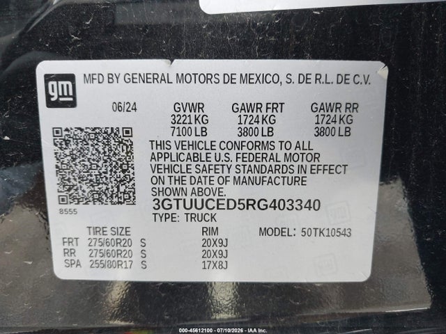 GMC Sierra 1500 4wd Short Box Elevation With 3sb 2024 3GTUUCED5RG403340 Image 9