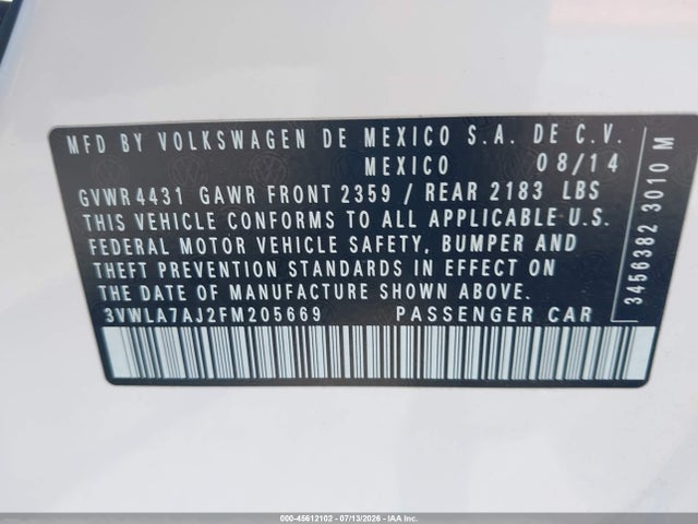 3VWLA7AJ2FM205669 Volkswagen Jetta 2.0l Tdi Sel