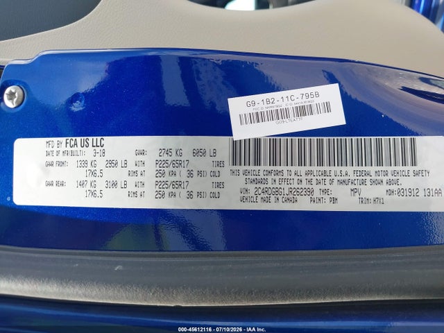 45612116 :رقم المزاد ، 2C4RDGBG1JR262390 vin ، 2018 Dodge Grand Caravan Se مزاد بيع