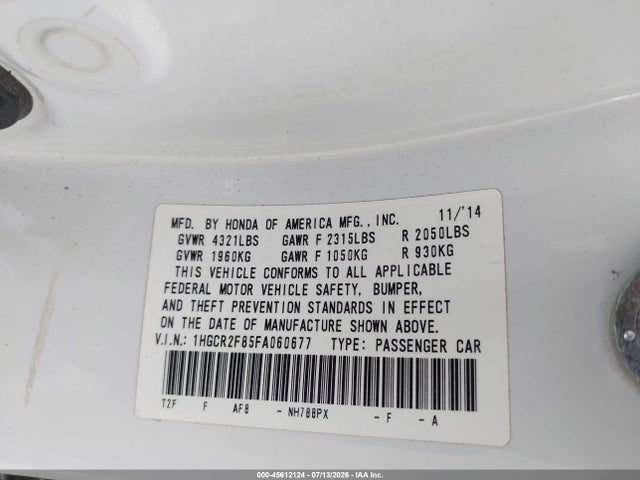 Honda Accord Ex-l 2015 1HGCR2F85FA060677 Image 9