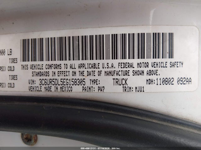 2014 Ram 2500 Big Horn მანქანა იყიდება აუქციონზე, vin: 3C6UR5DL5EG158305, აუქციონის ნომერი: 45612131