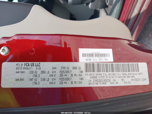 45612167 :رقم المزاد ، 2C4RDGBG3JR262391 vin ، 2018 Dodge Grand Caravan Se مزاد بيع