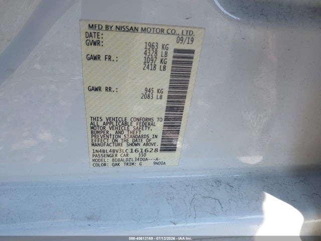 1N4BL4BV3LC161628 Nissan Altima S Fwd