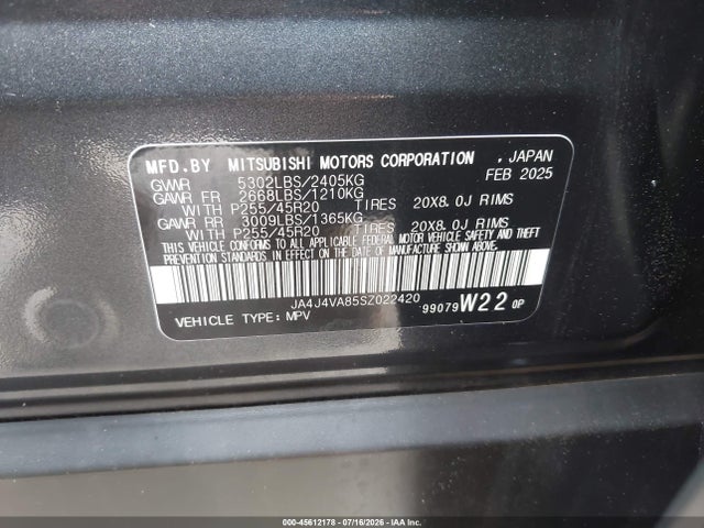 45612178 :رقم المزاد ، JA4J4VA85SZ022420 vin ، 2025 Mitsubishi Outlander Se 2.5 S-awc/trail Edition S-awc مزاد بيع