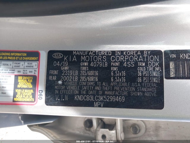 45612191 :رقم المزاد ، KNDCB3LC3K5299469 vin ، 2019 Kia Niro Fe مزاد بيع