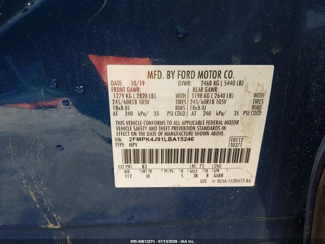 Ford EDGE SEL 2020 2FMPK4J91LBA15246 Image 9