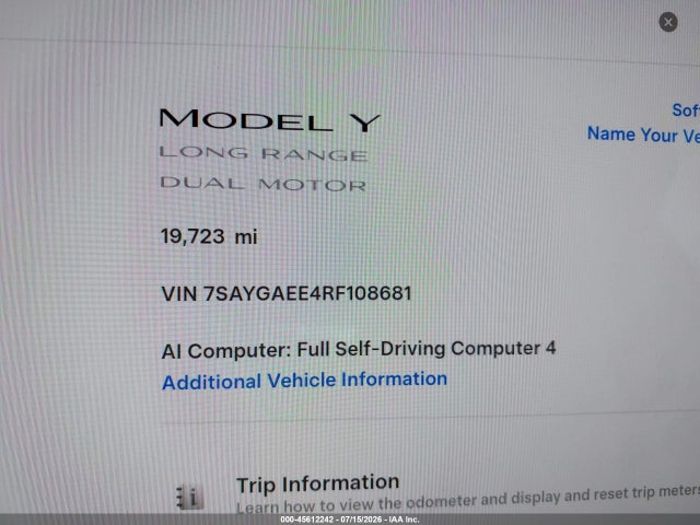 Aukcja sprzedaży 2024 Tesla Model Y Long Range Dual Motor All-wheel Drive, vin: 7SAYGAEE4RF108681, numer aukcji: 45612242