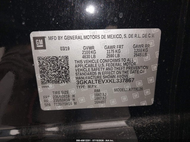 Aukcja sprzedaży 2019 Gmc Terrain Sle, vin: 3GKALTEVXKL337867, numer aukcji: 45612251