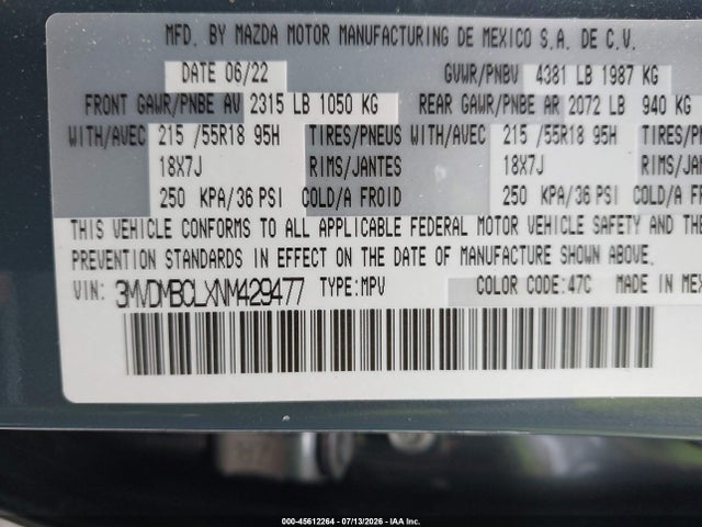 Aukcja sprzedaży 2022 Mazda Cx-30 Carbon Edition, vin: 3MVDMBCLXNM429477, numer aukcji: 45612264