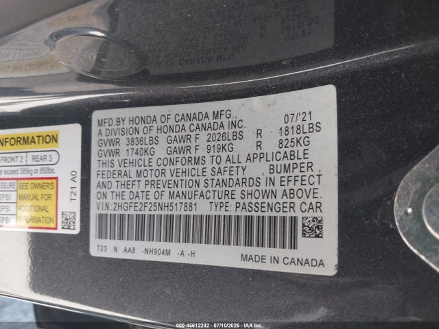 Honda Civic Lx 2022 2HGFE2F25NH517881 Image 9
