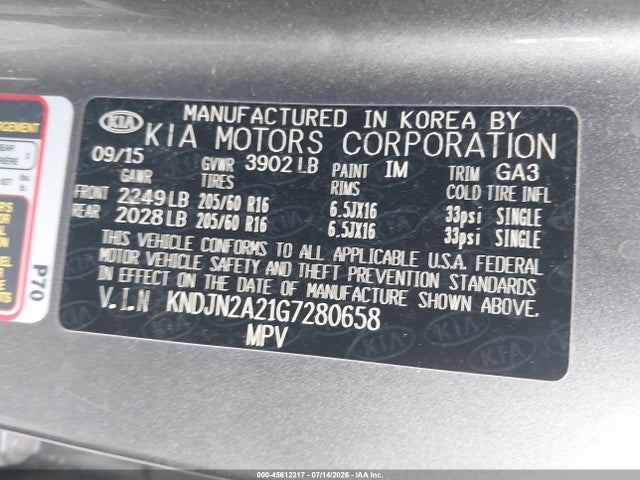 Продажа на аукционе авто 2016 Kia Soul, vin: KNDJN2A21G7280658, номер лота: 45612317