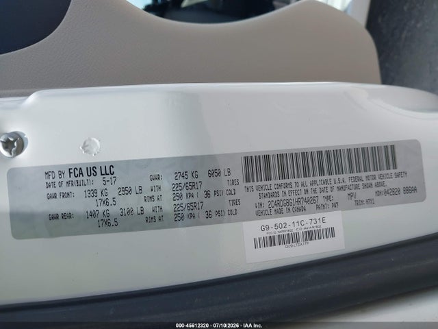 45612320 :رقم المزاد ، 2C4RDGBG1HR740267 vin ، 2017 Dodge Grand Caravan Se مزاد بيع