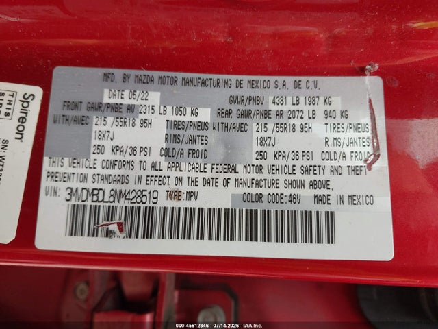 Aukcja sprzedaży 2022 Mazda Cx-30 Premium, vin: 3MVDMBDL8NM428519, numer aukcji: 45612346
