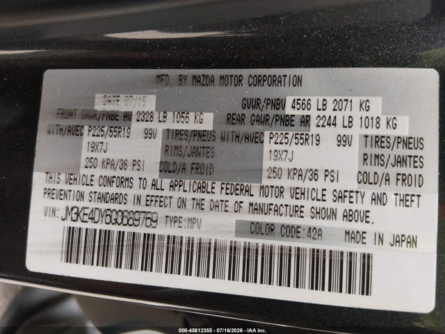 Aukcja sprzedaży 2016 Mazda Cx-5 Grand Touring, vin: JM3KE4DY6G0689769, numer aukcji: 45612355