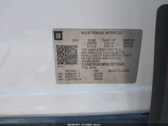 Chevrolet Traverse 1lt 2019 1GNERGKW6KJ273681 Image 9