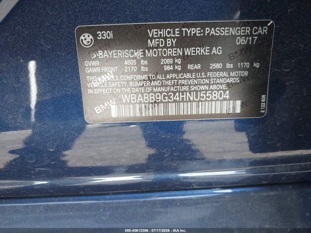 BMW 3 Series 330i 2017 WBA8B9G34HNU55804 Image 9