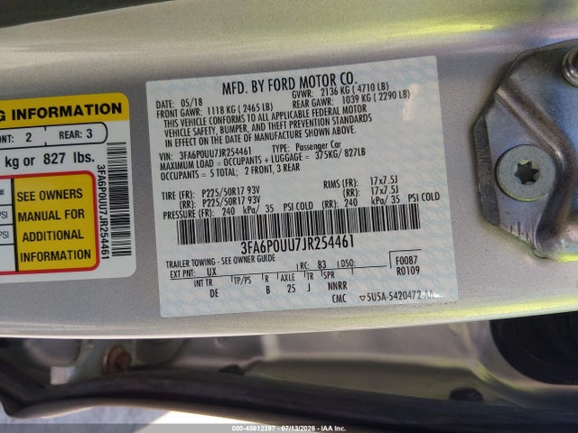 3FA6P0UU7JR254461 Ford Fusion Hybrid S