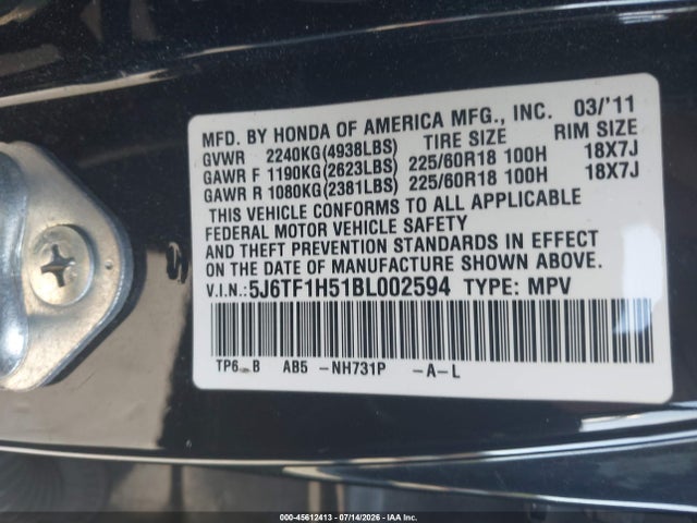 Продаж на аукціоні авто 2011 Honda Accord Crosstour Ex-l, vin: 5J6TF1H51BL002594, номер лоту: 45612413