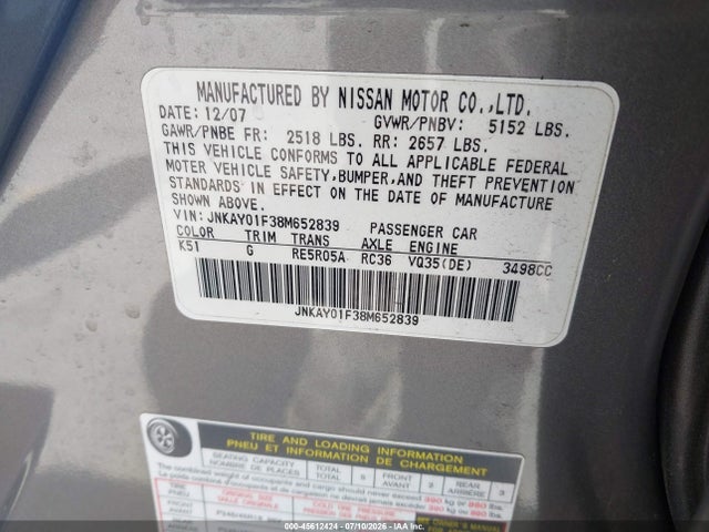 Продажа на аукционе авто 2008 Infiniti M35x, vin: JNKAY01F38M652839, номер лота: 45612424