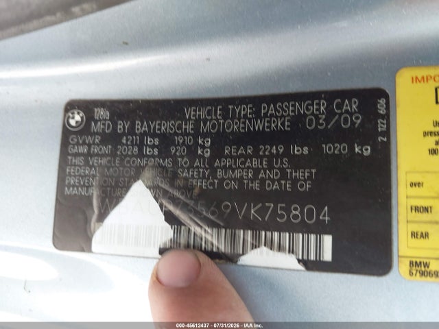 Aukcja sprzedaży 2009 Bmw 128i, vin: WBAUP73569VK75804, numer aukcji: 45612437