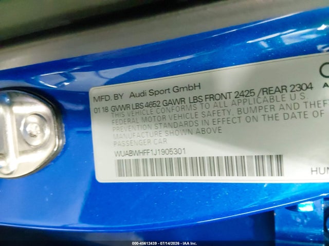 Audi Rs 3 2.5t 2018 WUABWHFF1J1905301 Image 9
