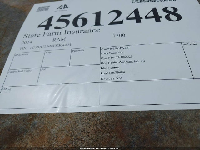 Aukcja sprzedaży 2014 Ram 1500 Lone Star, vin: 1C6RR7LM4ES304424, numer aukcji: 45612448