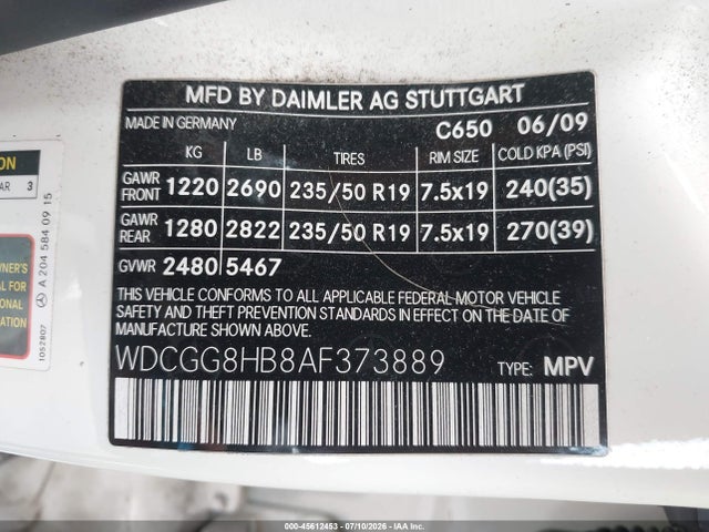 Aukcja sprzedaży 2010 Mercedes-benz Glk 350 4matic, vin: WDCGG8HB8AF373889, numer aukcji: 45612453