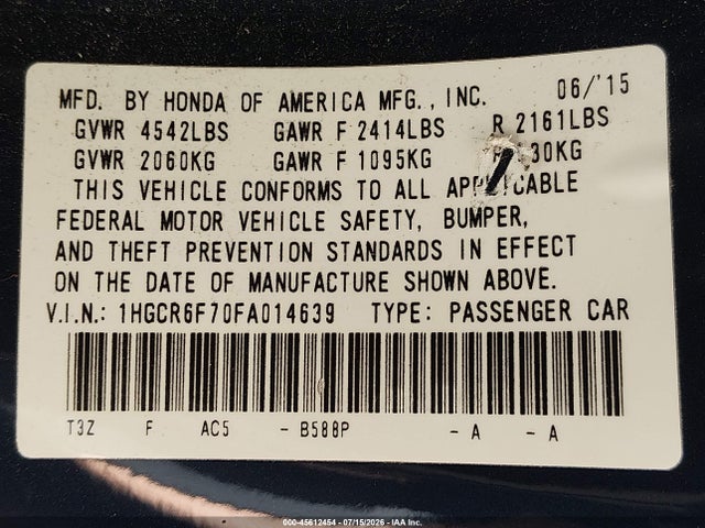 1HGCR6F70FA014639 Honda Accord Hybrid Touring