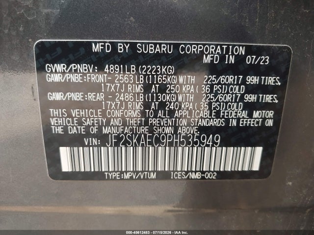 Продажа на аукционе авто 2023 Subaru Forester Premium, vin: JF2SKAEC9PH535949, номер лота: 45612483
