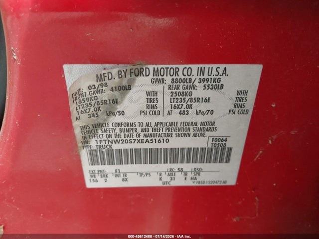 Продажа на аукционе авто 1999 Ford F-250 Lariat/xl/xlt, vin: 1FTNW20S7XEA51610, номер лота: 45612488