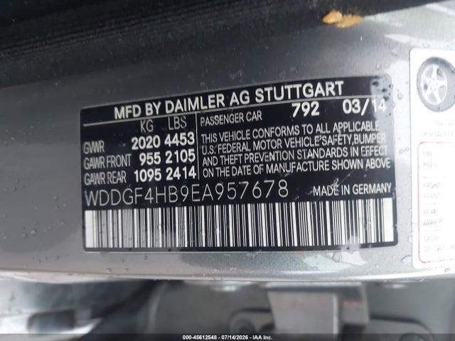 45612548 :رقم المزاد ، WDDGF4HB9EA957678 vin ، 2014 Mercedes-benz C 250 Sport مزاد بيع