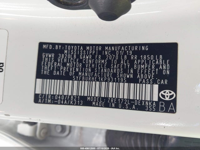 Toyota COROLLA LE 2019 5YFBURHE1KP931195 Image 9