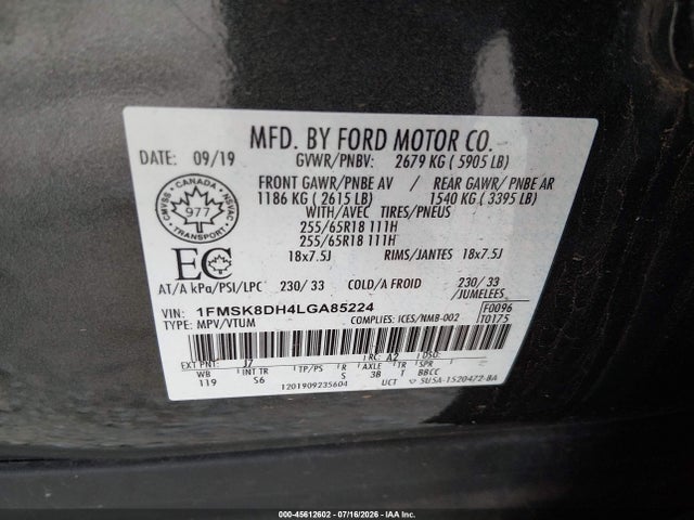 Продажа на аукционе авто 2020 Ford Explorer Xlt, vin: 1FMSK8DH4LGA85224, номер лота: 45612602