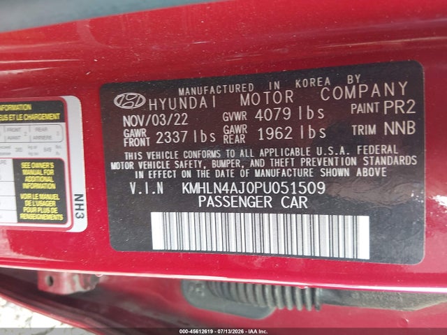 45612619 :رقم المزاد ، KMHLN4AJ0PU051509 vin ، 2023 Hyundai Elantra Hybrid Limited مزاد بيع