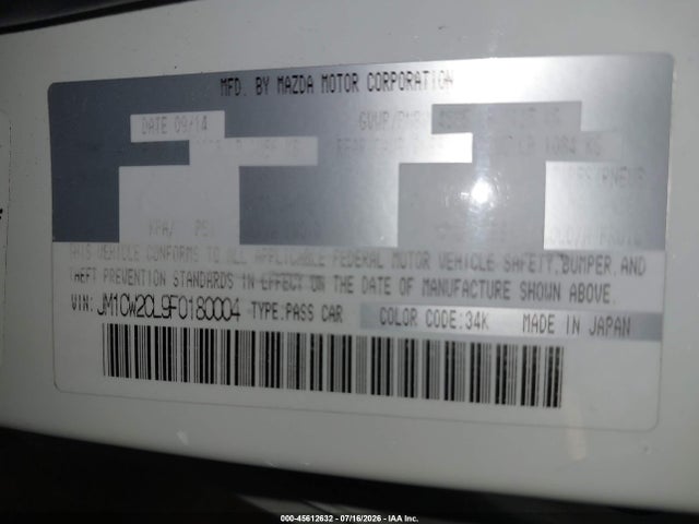 Aukcja sprzedaży 2015 Mazda Mazda5 Touring, vin: JM1CW2CL9F0180004, numer aukcji: 45612632