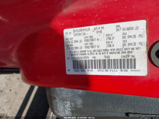 2003 Dodge Ram 1500 Slt/laramie/st მანქანა იყიდება აუქციონზე, vin: 1D7HU18Z43S197074, აუქციონის ნომერი: 45612646