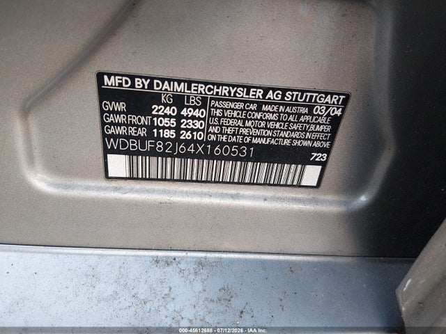Продаж на аукціоні авто 2004 Mercedes-benz E 320 4matic, vin: WDBUF82J64X160531, номер лоту: 45612688